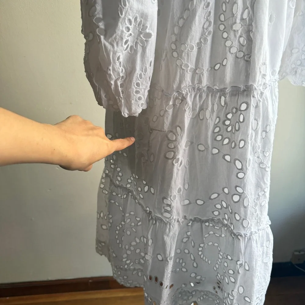 Tuckernuck Women's White Summer Dress Eyelet Tiered XL Good MENDED - Picture 5 of 10